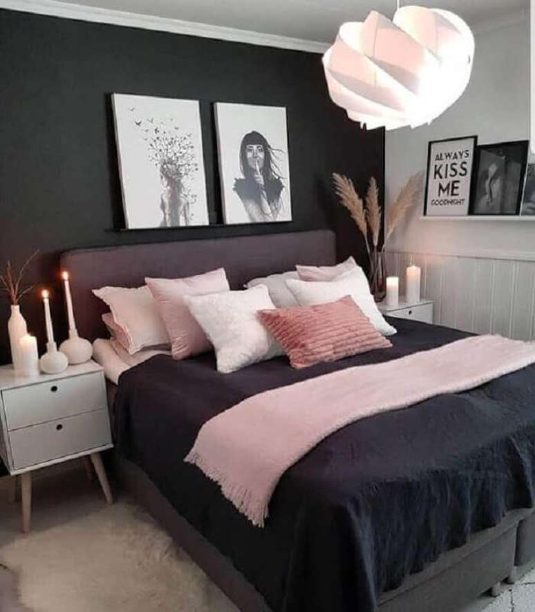 45. Decora&ccedil;&atilde;o moderna para quarto de solteiro feminino preto e rosa &ndash; Foto: Pinterest
