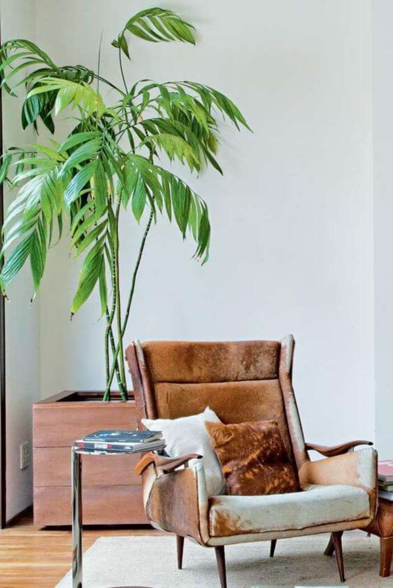 52. O vaso grande de madeira também é uma opção para sua sala de estar – Via: Pinterest