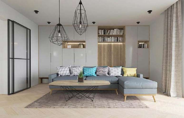 92. Sof&aacute;s com chaise levam beleza e conforto para a decora&ccedil;&atilde;o de sala &ndash; Foto: Behance