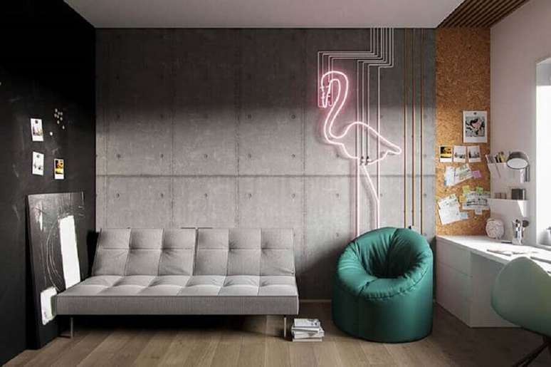 104. Sofá sem braço cinza para decoração de sala com estilo industrial – Foto: Architecture Art Designs