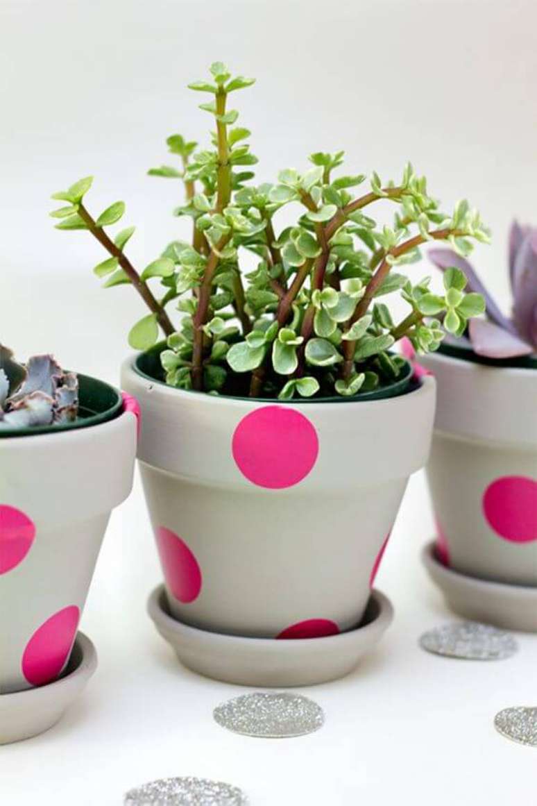 39. Plantas pequenas com vaso rosa e bege – Via: Pinterest