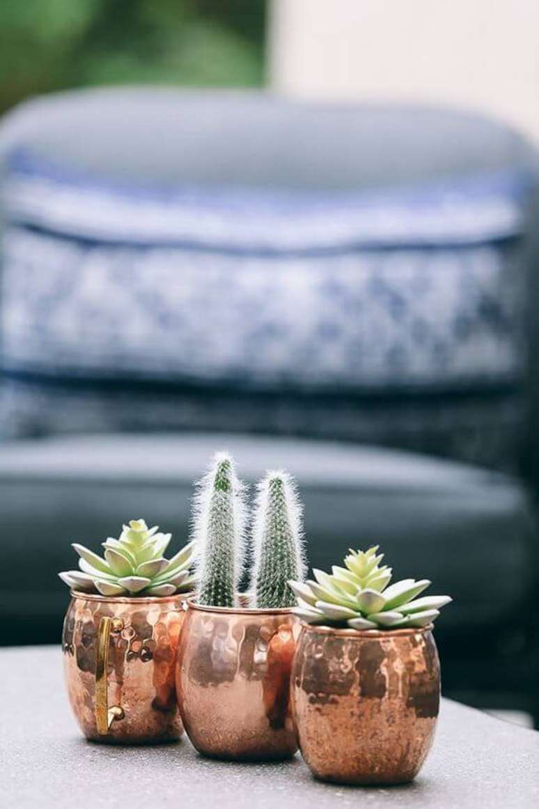 40. Plantas pequenas com vaso rose gold – Via: Pinterest