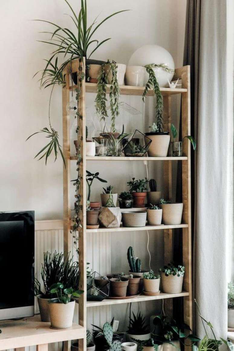 41. Decore a estante com vasos de plantas pequenas – Via: Pinterest