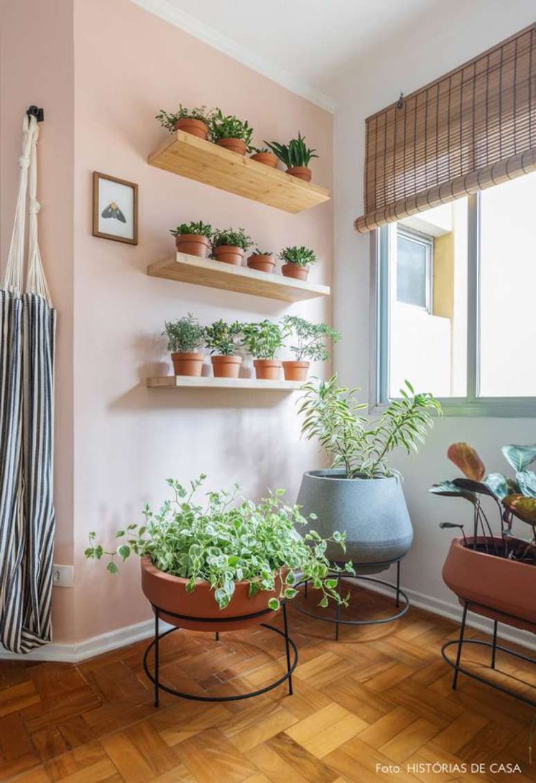2. Plantas pequenas na prateleira de casa moderna – Via: Pinterest