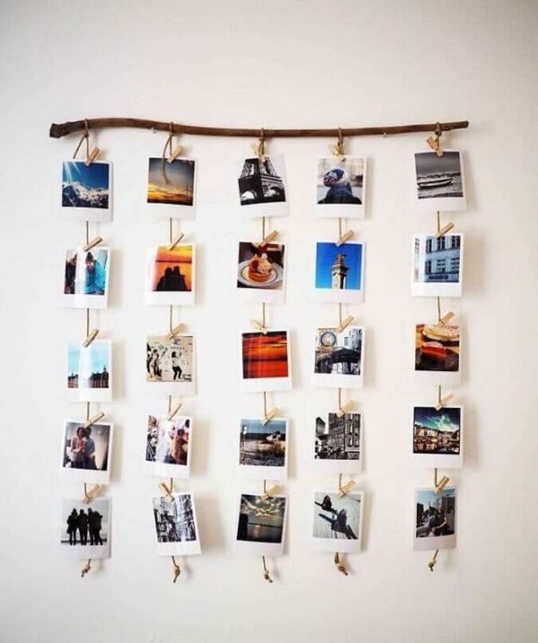 42. Varal de fotos em galho seco para quarto decorado dia dos namorados. Fonte: Pinterest