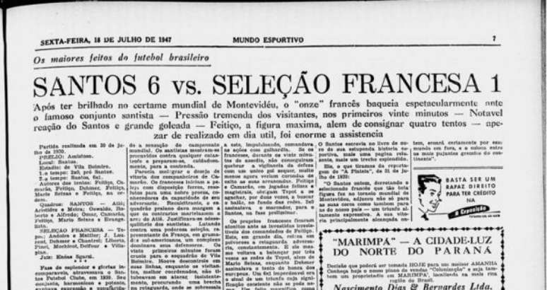 Santos goleou a seleção da França (Foto: Reprodução)