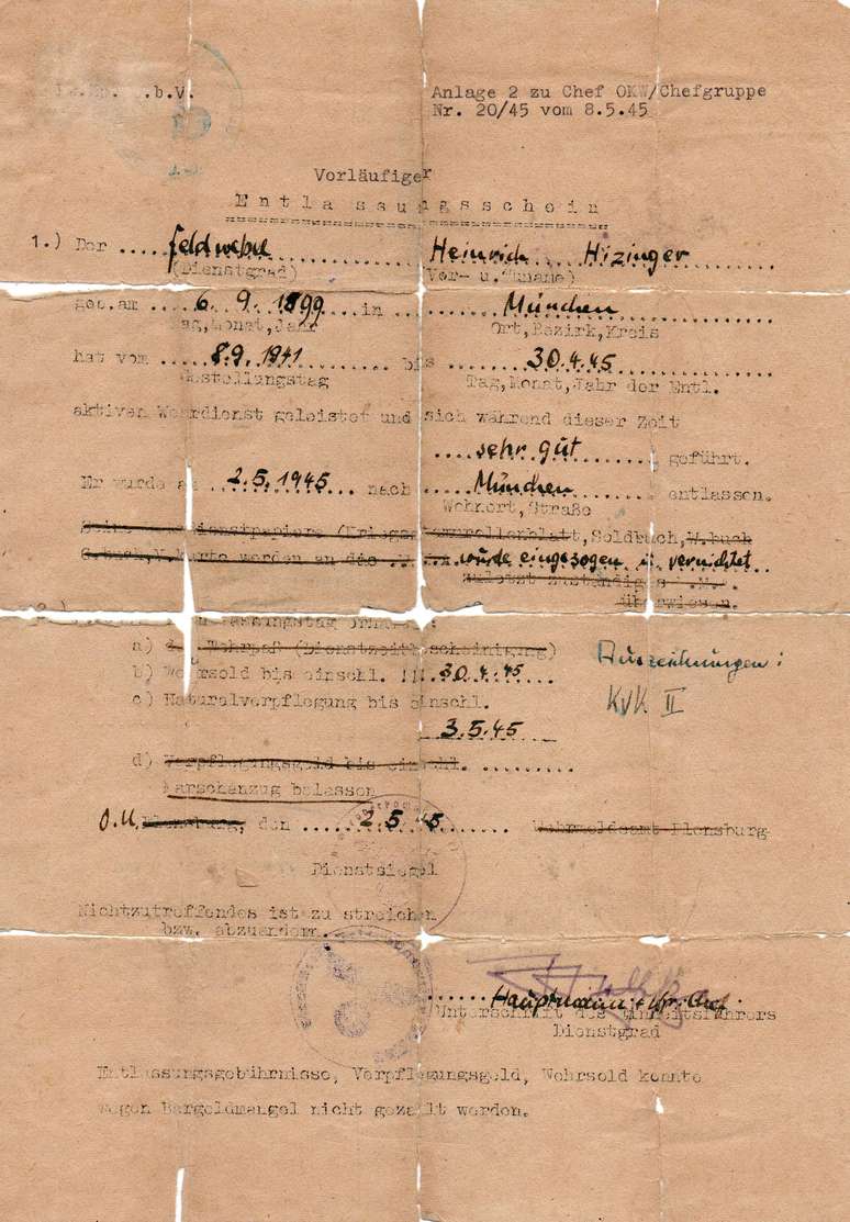 Documento falso que Himmler tentou usar para fugir