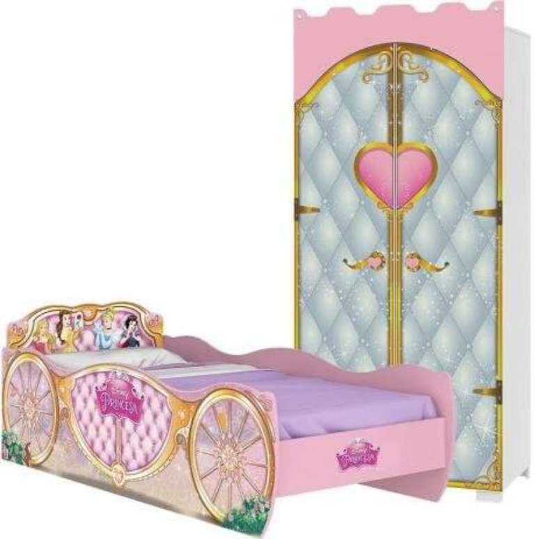 75. Cama com guarda roupa infantil das princesas – Via: Pinterest