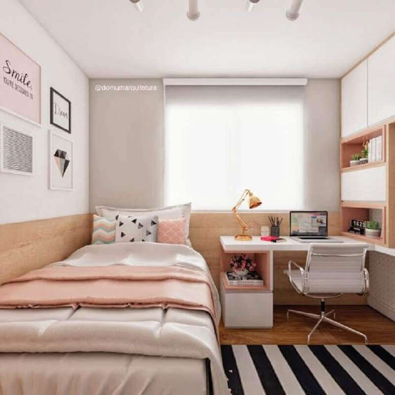 52. Móveis planejados são ótimas opções para decorar e organizar quartos bonitos – Foto: Dicas de Mulher