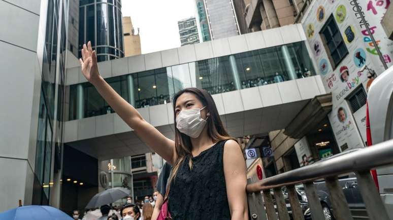 Manifestantes pró-democracia foram às ruas pela nova lei de segurança