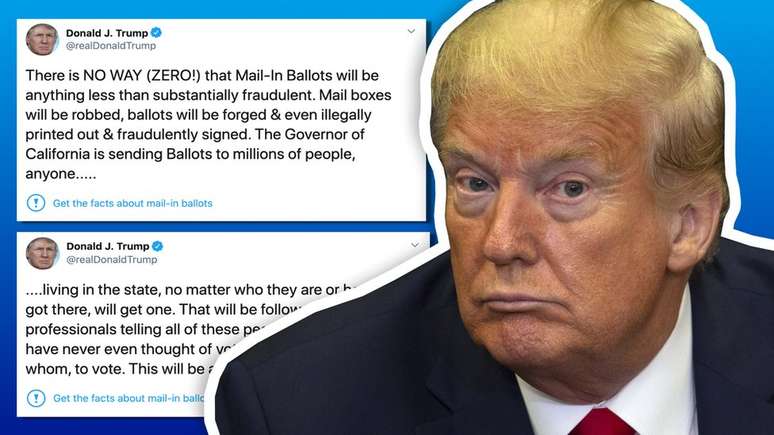 Mensagens de Trump foram marcadas pelo Twitter como suspeitas de desinformação