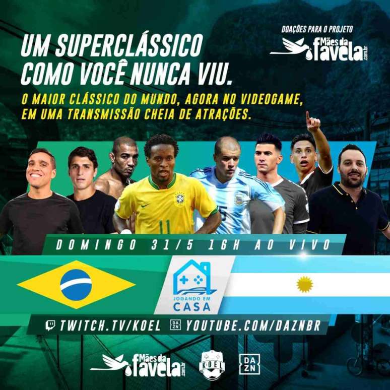 Zé Roberto e D'Alessandro promovem duelo virtual entre Brasil e Argentina neste domingo (Divulgação)