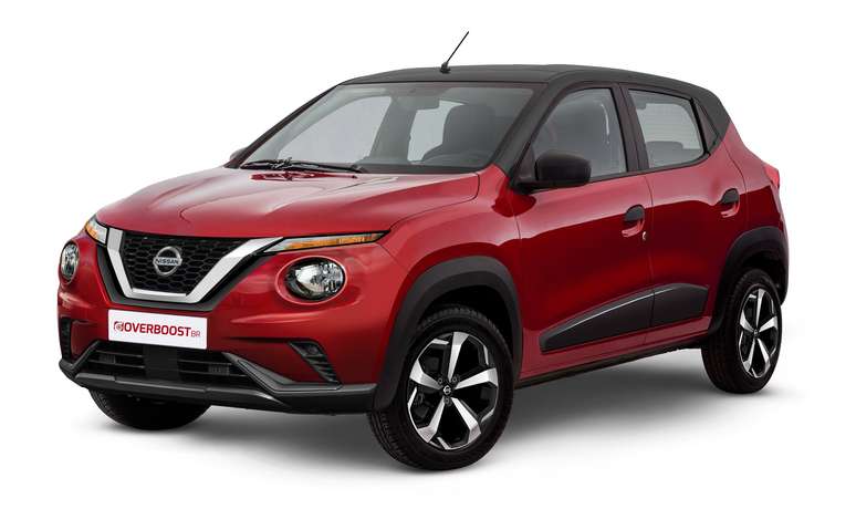 Ideia de um Nissan subcompacto baseado no Renault Kwid: designer buscou inspiração no Juke, por isso o teto é preto e as rodas de três furos são cromadas.