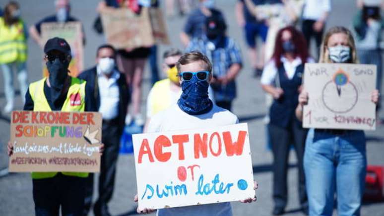 Protesto contra as mudanças climáticas em Berlim, na Alemanha