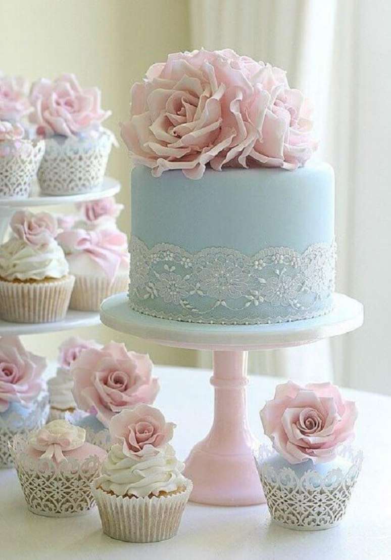 5. Ideia de doces super românticos para decoração de casamento azul e rosa – Foto: Ella Hoy