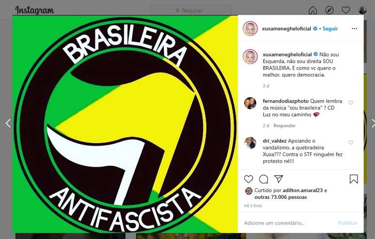 A apresentadora abraçou a campanha online contra atitudes consideradas fascistas