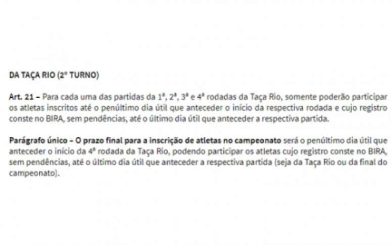Regulamento da Taça Rio (Foto: Reprodução)