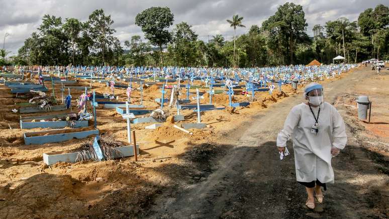 Alguns cemitérios, como este em Manaus, estão lotados de vítimas do coronavírus