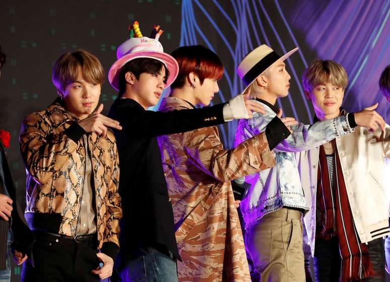 Suga,  Jin, Jungkook, RM e Jimin, integrantes do BTS, durante premia&ccedil;&atilde;o no Jap&atilde;o
04/12/2019
REUTERS/Kim Kyung-Hoon