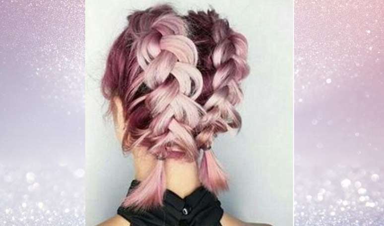 As tranças embutidas na parte de trás também não são exclusividade de quem tem cabelos longos. Olha como o penteado fica lindo em fios curtos! – Foto: Reprodução/Pinterest