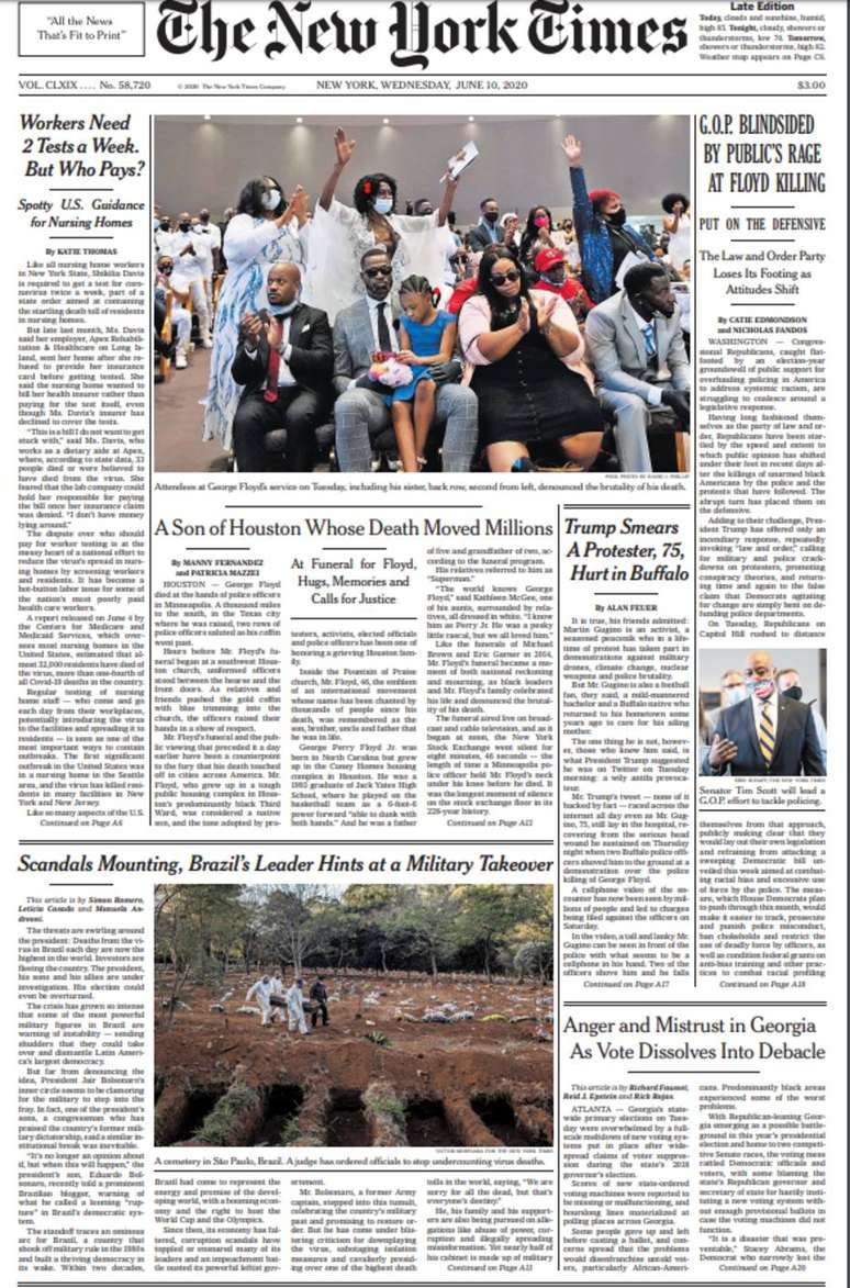 Reportagem de capa do New York Times fala em 'ameaça à democracia' no Brasil