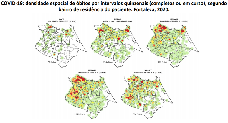 Mapa mostra expans&atilde;o da doen&ccedil;a para o extremo oeste da cidade entre o fim de abril e in&iacute;cio de maio