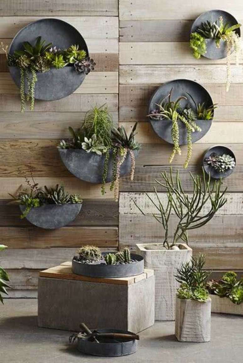 7. Vaso de parede redondo com suculentas – Via: Pinterest