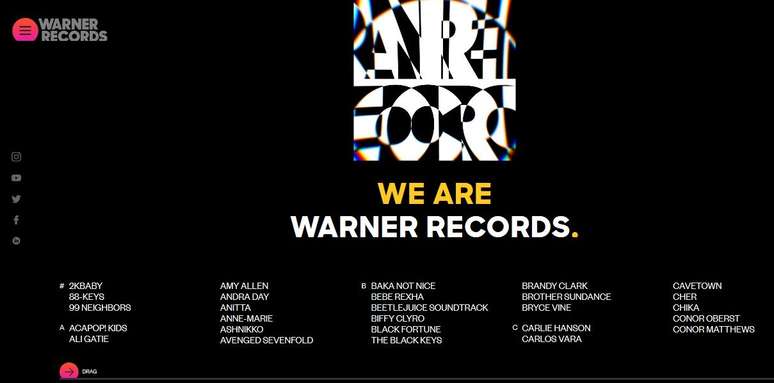 Anitta já está relacionada no site da Warner Records | Reprodução