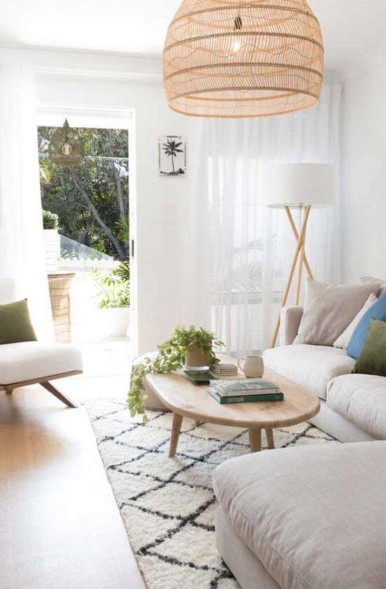 11. Sala de estar com vaso de planta jiboia na mesa de centro – Via: Pinterest