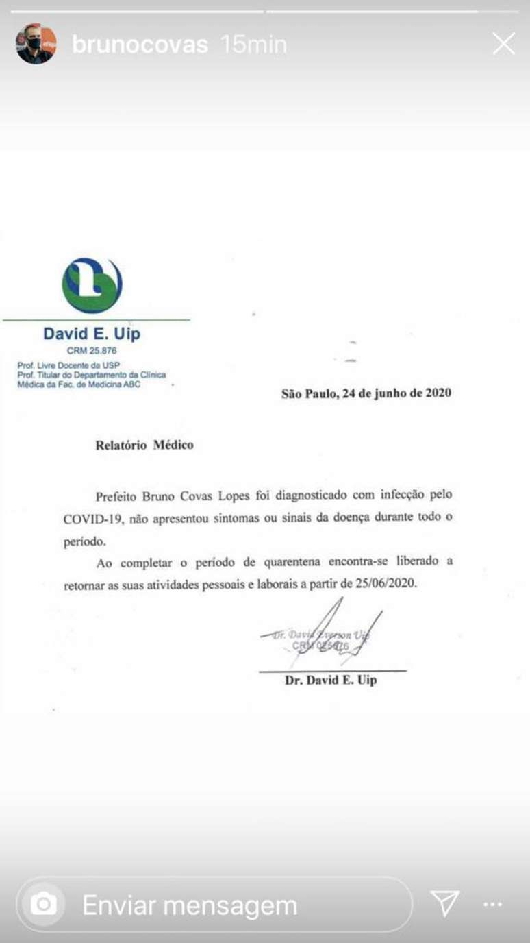 O quadro de Covas foi acompanhado pelo infectologista David Uip