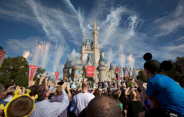 Visitantes assistem a queima de fogos durante apresentação em parque da Disney, na Flórida. 6/12/2012. REUTERS/Scott Audette
