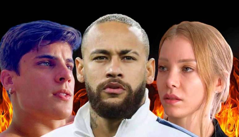 Neymar entre Tiago Ramos e Najila Trindade: o atacante renderia muita prosa no reality show rural da RecordTV