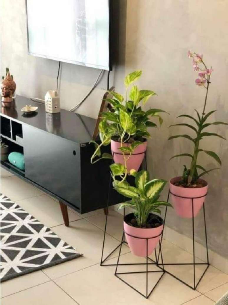 3. Escolha modelos de cachepôs bem bonitos para fazer a decoração com plantas para sala – Foto: Revista VD