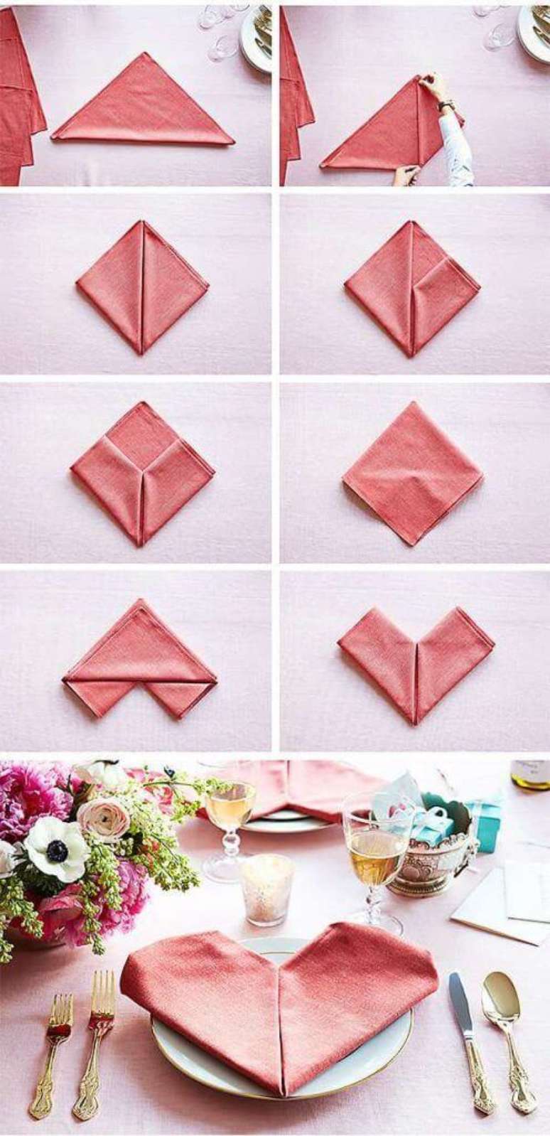 4. Como dobrar guardanapo em formato de coração – Via: Pinterest