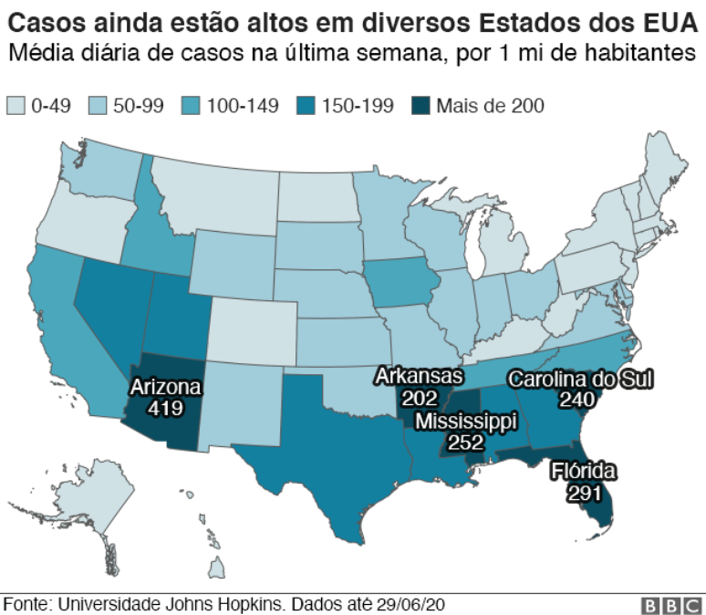 mapa de casos nos eua