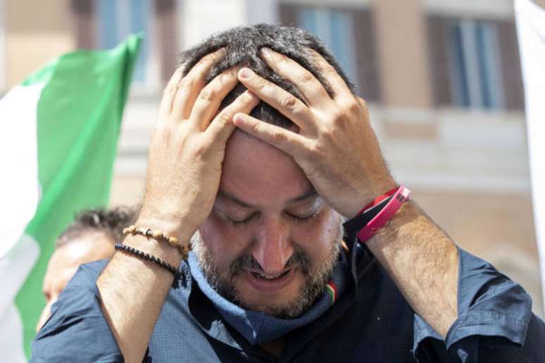 O senador Matteo Salvini durante manifestação em Roma, capital da Itália