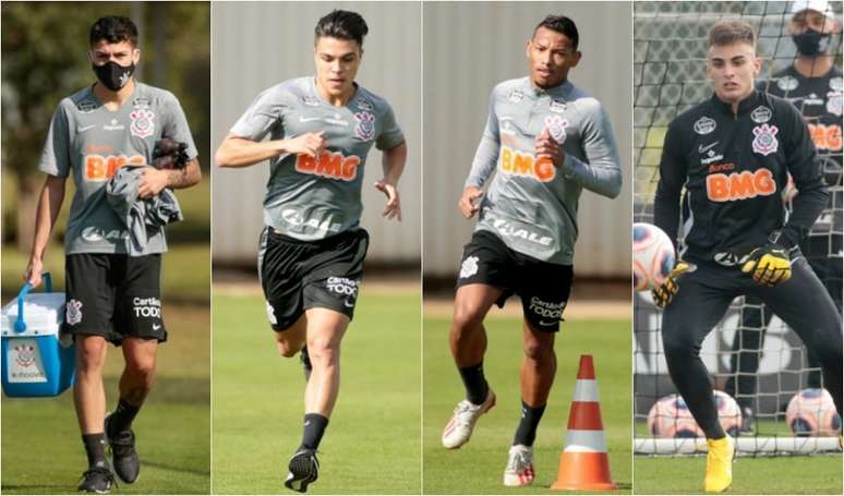 Gabriel Pereira, Roni, Ruan Oliveira e Matheus Donelli nos treinos (Foto: Montagem/Rodrigo Coca/Ag. Corinthians)