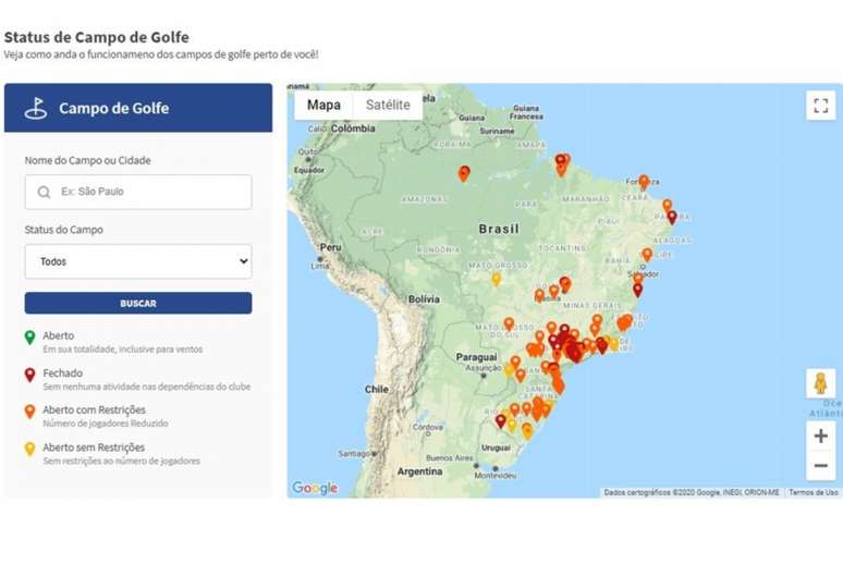 Será possível verificar a situação de campos de golfe pelo Brasil (Divulgação/CBGolfe)