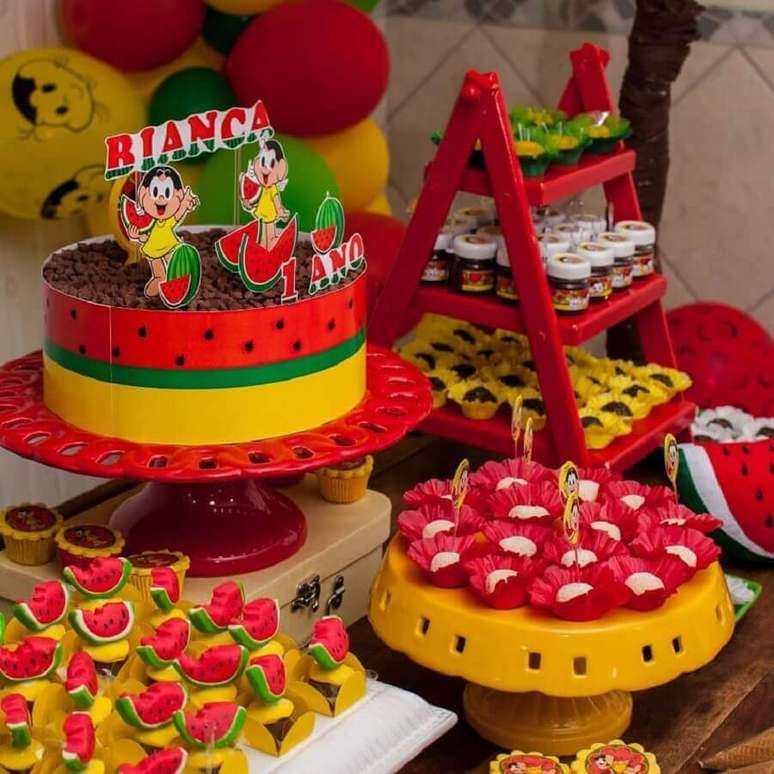 29. Decoração super colorida e divertida para mesa de festa da Magali – Foto: Três Jolie Festas