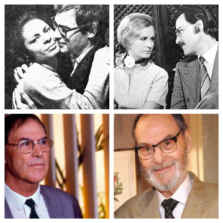 Acima, Leonardo Villar com Iolanda Braga em 'A Cor da Sua Pele' e, ao lado, com Rosamaria Murtinho em 'O Primeiro Amor'; abaixo, na pele do irasc&iacute;vel Ezequiel de 'Barriga de Aluguel' e no seu &uacute;ltimo papel, o Antenor/Giovanni de 'Passione'