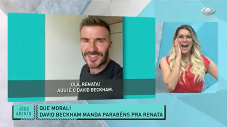 Renata ficou de queixo caído ao ver Beckham (Foto: Reprodução/ Band)