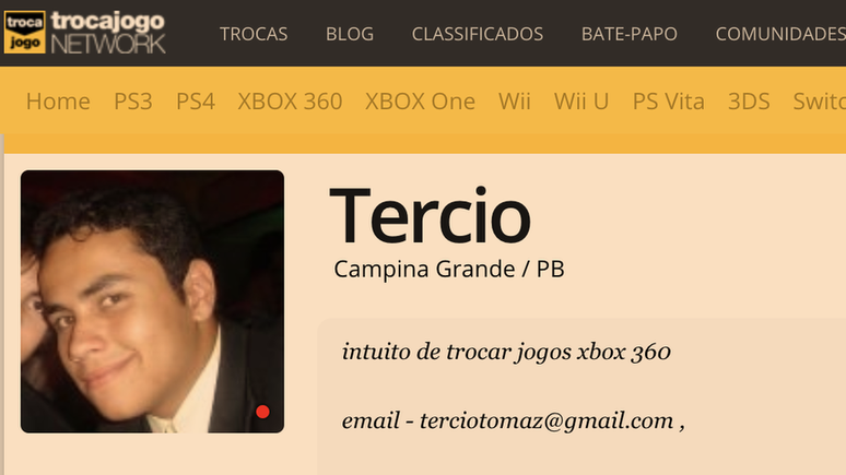 Perfil de Tercio em site de videogame mostra mesmo e-mail usado em perfil de Instagram Bolsonaro Newsss
