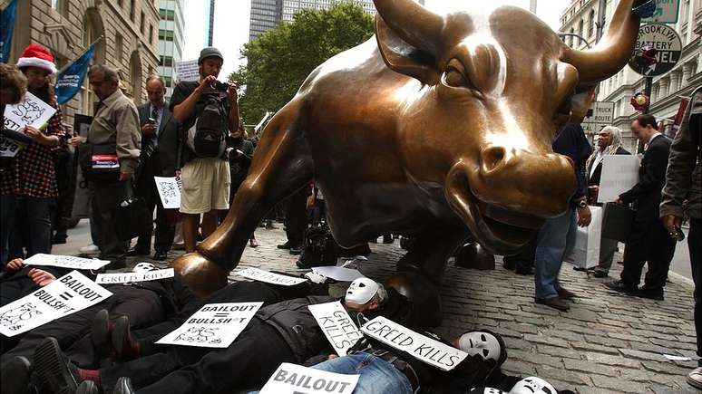 Protestos em Wall Street em 2008: para Mason, capitalismo financeiro &eacute; danoso para o pr&oacute;prio capitalismo