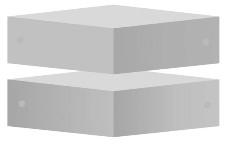 Neste segundo exemplo de contraste de brilho simultâneo, dois cubos parecem semelhantes, mas eles têm diferentes efeitos nos círculos que estão em suas faces. O cubo superior faz com que o círculo direito seja mais brilhante, enquanto o inferior faz com que o círculo esquerdo pareça mais brilhante