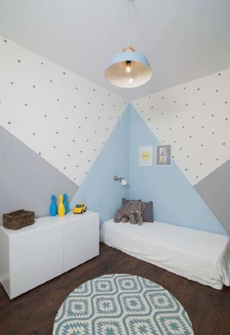50. Quarto infantil minimalista decorado com tinta azul pastel cinza &ndash; Foto: Pinterest
