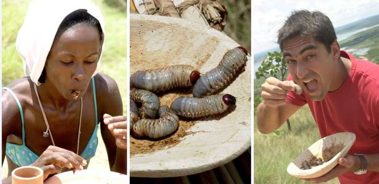 Prova do 'banquete' em&nbsp;uma edi&ccedil;&atilde;o do reality show&nbsp;'No Limite' em que os participantes comiam larvas &nbsp;