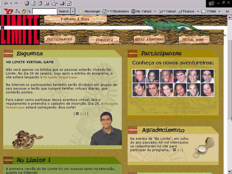 Reprodu&ccedil;&atilde;o de tela do site de 'No Limite 2', exibido pela Globo em 2001 &nbsp;