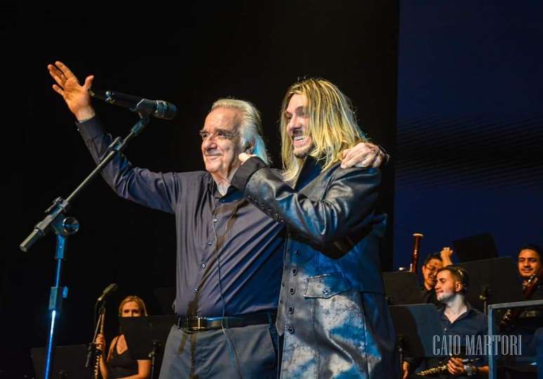 Edu Falaschi com João Carlos Martins na gravação do DVD em São Paulo