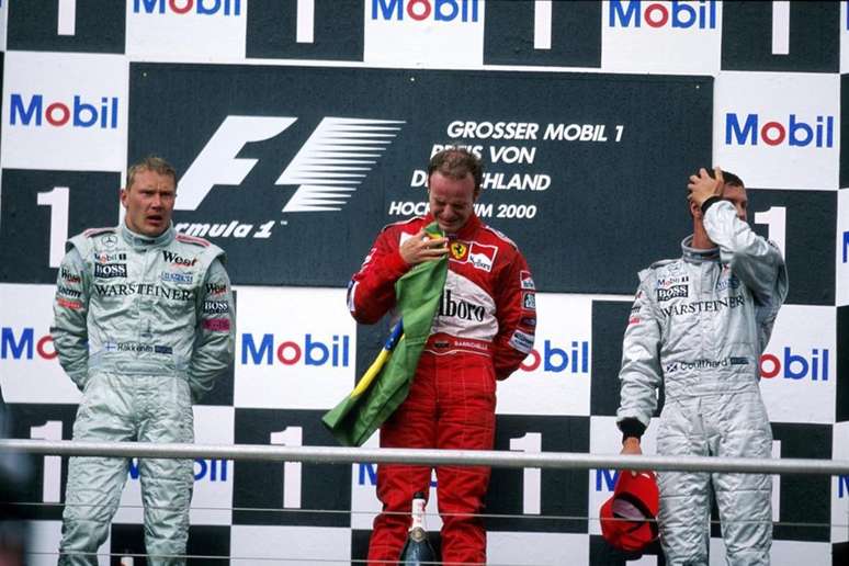Rubens Barrichello no lugar mais alto do p&oacute;dio na Alemanha 