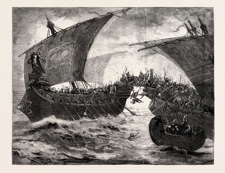 A frota de Cleópatra e Marco Antonio ficou presa em águas mortas durante a Batalha de Accio?